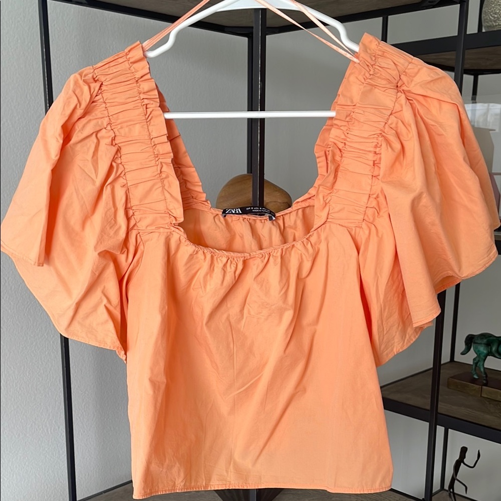 Zara Women's Orange Puff Sleeve Top
